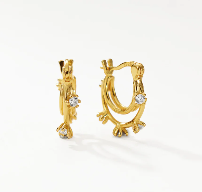 Double Circle Flower Zirconia Earrings