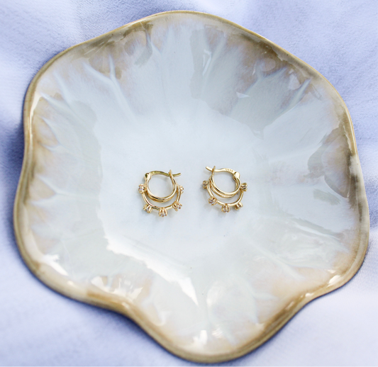 Double Circle Flower Zirconia Earrings